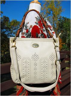 NEW ~ FOSSIL ~ CAMPBELL PERFORATED LEATHER HOBO TOTE SHOULDER BAG 