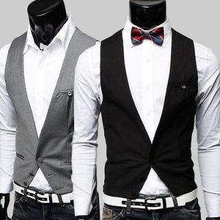 Hot Mens slim covered buttons suit Vests waistcoat MJ02 2 colors US XS 