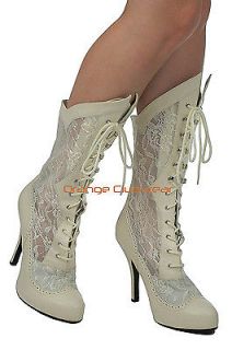   WIDTH Victorian Ivory Grandma Wedding Lace Calf Boots Costume Heels