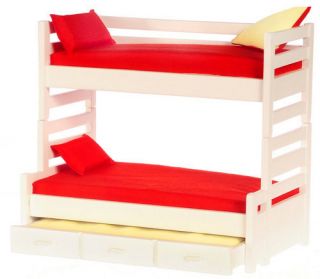 Dollhouse miniature kids triple Trundle Bunk Bed bedroom furniture 