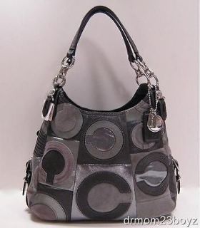 New NWT Coach Maggie Black Gray Multi Inlaid Leather & Suede Purse Bag 