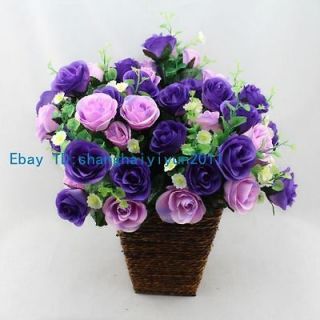 50 PCS Silk Roses Buds Wedding Bouquet Artificial Flowers (Purple) F56