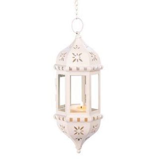 Candle Lantern Moroccan Ivory Metal Hanging Chain Included