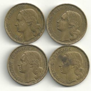 NICELY DETAILED LOT 4 50 FRANC COIN 1951,1952​,1953,1953B AU​92