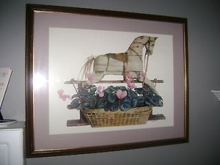 Vintage Victorian Rocking Horse Print signed by Nancy Noel