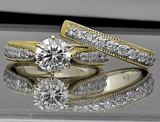   CARAT SQUARE Round CUT DIAMOND ENGAGEMENT WEDDING RING Set 14k Y Gold