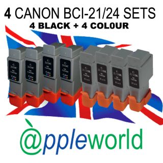 SETS of Canon BCI21 / BCI24 Compatible Ink Cartridges (4 Black & 4 