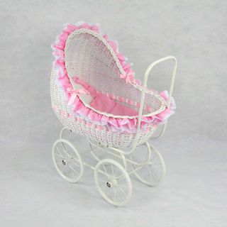 Wicker Doll Carriage Buggy Stroller Pram Large Suits 21 Doll Isabella 