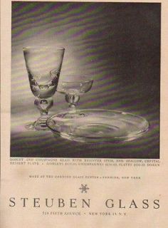 1952 Steuben Champagne Glass   Goblet   Crystal Dessert Plate 50s 