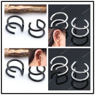   Steel Double Closure Fake Cartilage Clip On Ear Cuff Earring Punk
