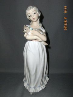 Tengra Porcelain Figurine Girl Holding Cat Hand Made In Valencia 