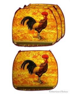 NEW 4 PC COVER SET Country Rooster Kitchen Cushion Chair Covers Pads 