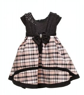 New Isobella & Chloe Girls Plaid Holiday Babys Dresses Gray Pink Size 