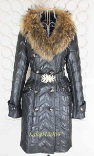 NWT Cavalli 329 Womens Raccon Fur Collar Long Belt Coat Size S XXL 