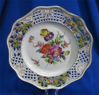 HANDPAINTED RETICULATED FLORAL DRESDEN CABINET PLATE CARL THIEME