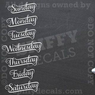 CHALKBOARD CALENDER DAYS OF THE WEEK Vinyl Wall Decal Decor Stickers 