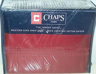 New Chaps Chadwick Western / Califonia King Size Cranberry Sheet Set 