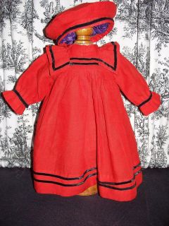 Antique Repo Red Sailor Dress and Tam for French Doll