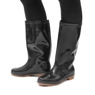 New Womens Waterproof Flat Rubber Black Rain and Snow Boots