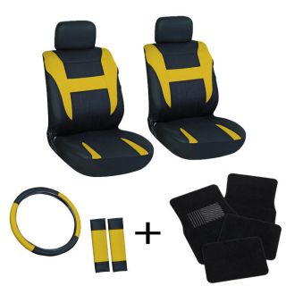   Bucket Chair Seat Cover Set Yellow Black Wheel +Belt+Head + Floor Mat