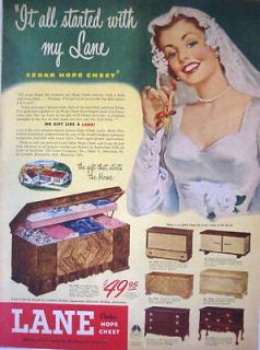 1949 LANE CEDAR HOPE CHEST   BRIDAL SPECIAL   Seven Models Print Ad