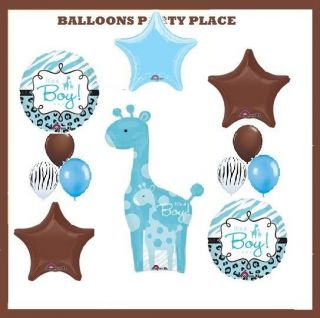 SAFARI BOY baby shower party decorations blue giraffe BALLOONS ANIMAL 