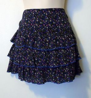 love ronson size 10 cotton ruffled black  blue & purple floral 