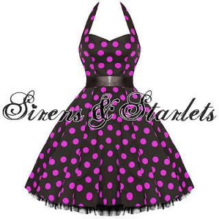 LADIES NEW PURPLE POLKA DOT VTG 50S SWING PINUP PARTY PROM DRESS