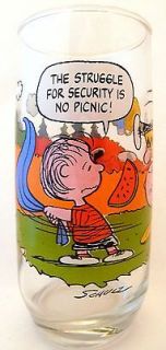Peanuts Camp Snoopy Glass Cup Charlie Brown Linus No Picnic Vintage 
