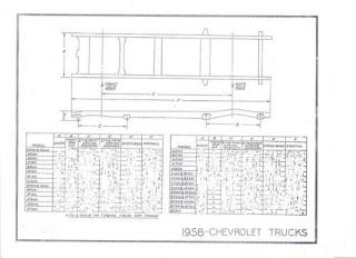 1955 56 57 58 59 Chevrolet Truck NOS Frame Dimensions
