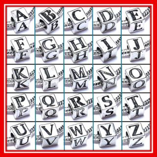 SILVER PLATED ALPHABET LETTER CHARM BEADS FOR CHARM BRACELETS