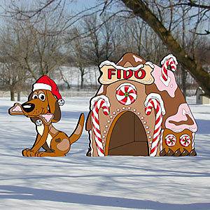 GINGERBREAD DOG & HOUSE ~ 2 pc Christmas Yard Art Decor