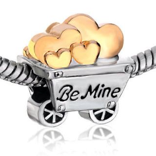 PUGSTER SMALL CART FULL OF HEART BE MINE SILVER TONE CHARM BEAD FOR 