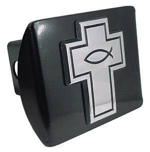 CHRISTIAN FISH ON CROSS BLACK USA TRAILER HITCH COVER