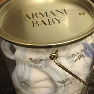ARMANI BABY BOY BLUE LOGO DAYS OF THE WEEK SEVEN BIBS IN GIFT TIN NEW 