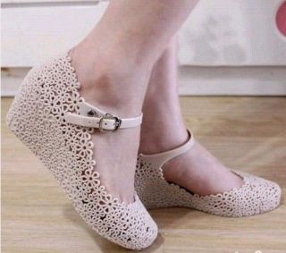 Lady Summer Soft Jelly Rubber Floral Mary Jane Round Toe Wedge Heel 