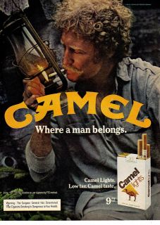 1981 CAMEL CIGARETTES WHERE A MAN BELONG AND LAMP PRINT AD