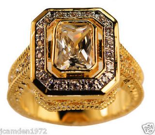 ladies STUNNING CZ Tower Of London ring 18k yellow gold Overlay size 8