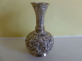 Small solid silver Indian vase   traditional foliage design, 52 gms 
