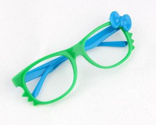   Nerd Style Kids Size Glass Frame Green/Blue W/ Blue Bow Tie No Lens