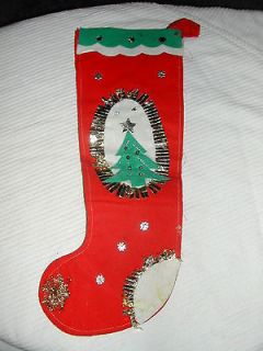   Red Flannel Foil Tinsel Christmas Stocking Mercury Glass Beads Japan