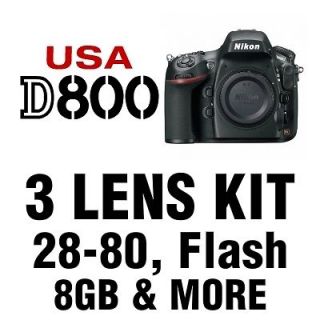  USA Model Nikon D800 Digital SLR Camera + 3 Lens Kit w/ 28 80mm + 8GB