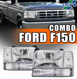 92 97 F150/F250/F350/F Super Duty Chrome Head Lights+Bumper+Corner 