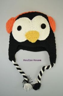   Knit Animal Fleece Hat Handmade Ear Flap Beanie Trooper Hat Penguin
