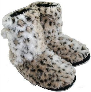 Ladies Tom Franks Light Leopard Mix Plush Fleece Lined Bootie Slippers 