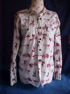   Western Snap Front Shirt Cactus Print Black Snaps Stage Coach