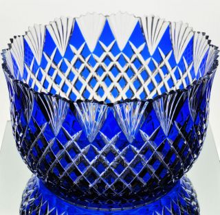   Cobalt Blue Sapphire Cut to Clear Cased Crystal Centerpiece Bowl 11