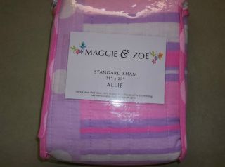   Zoe Allie Standard Pillow Sham Pink Purple White Dots & Stripes NEW