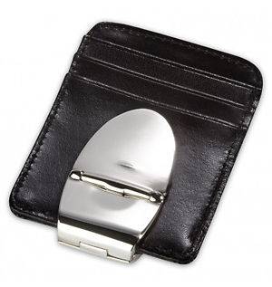 Money Clamp (Money Clip)  Milan, silver with black leather wallet, new 