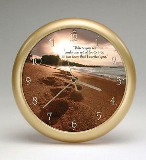 FOOTPRINTS in SAND Musical Clock Amazing Grace ea Hour Gold Rim